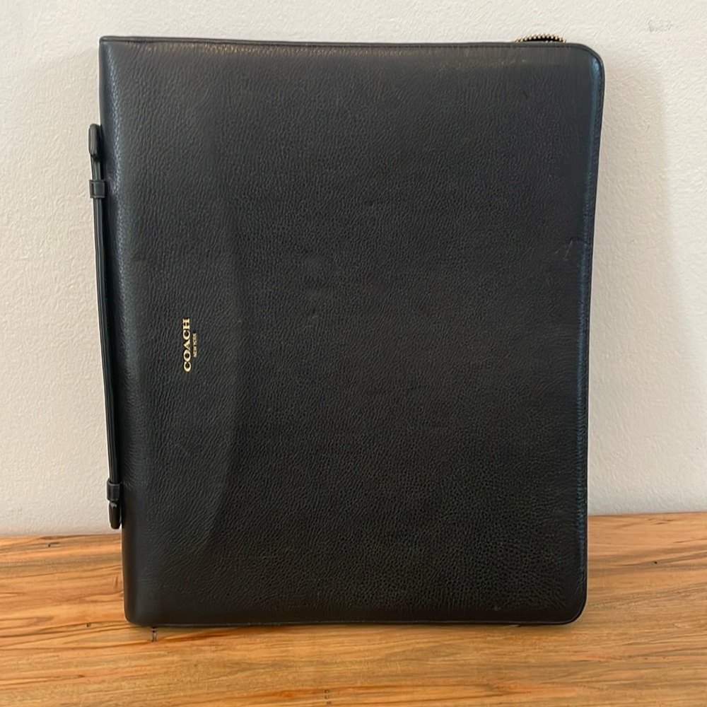 Coach black full leather zip folio